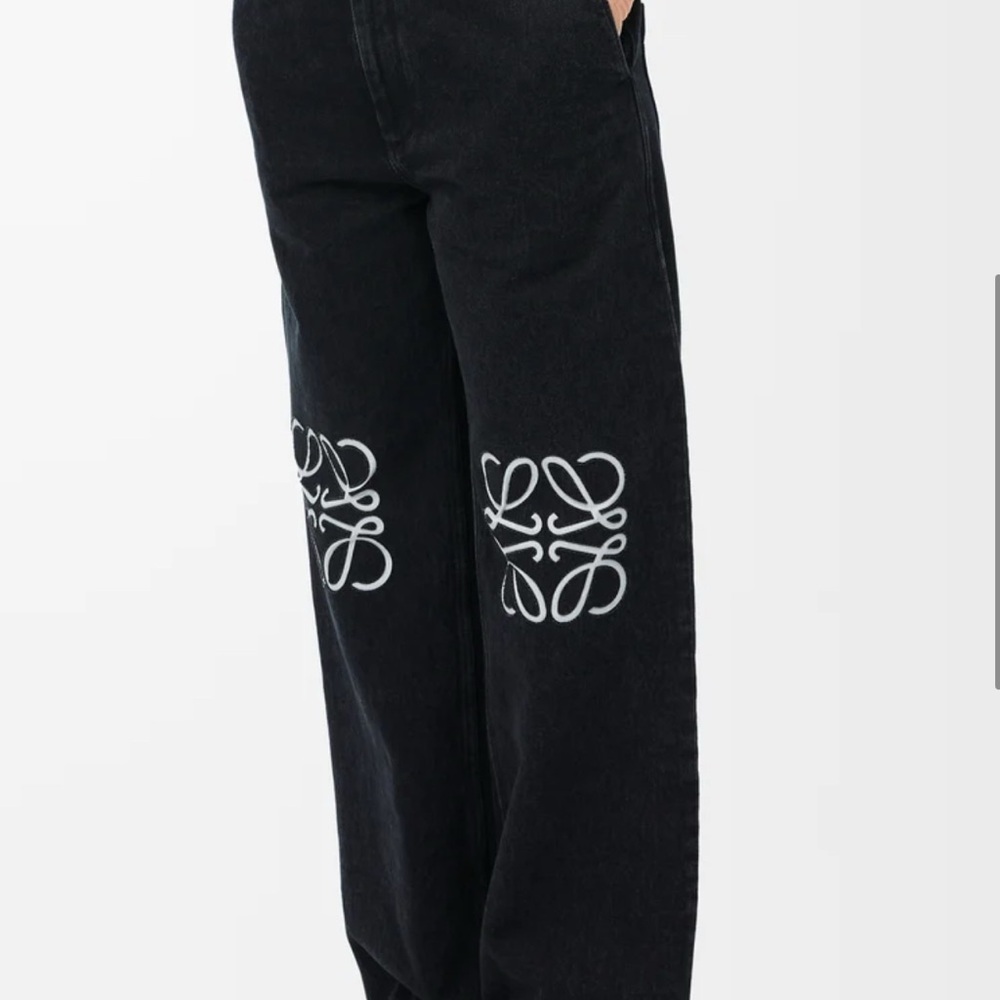 Black Jeans with White Embroidery